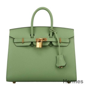 Hermes Birkin 25 Sellier Handmade Bag In Vert Criquet Epsom Calfskin