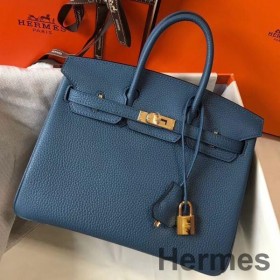 Hermes Birkin 25cm Bag In Blue Agate Clemence Leather GHW