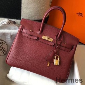Hermes Birkin 25cm Bag In Bordeaux Clemence Leather GHW