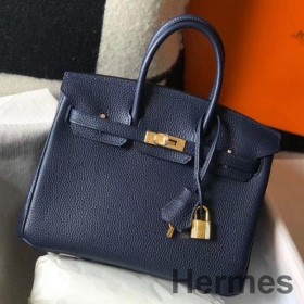 Hermes Birkin 25cm Bag In Navy Blue Clemence Leather GHW