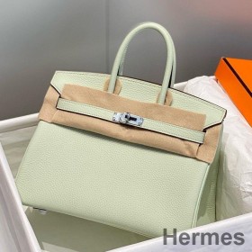 Hermes Birkin 25cm Bag In Vert Fizz Clemence Leather PHW