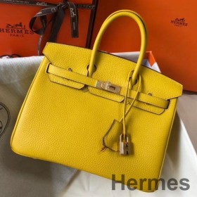 Hermes Birkin 25cm Bag In Yellow Clemence Leather GHW