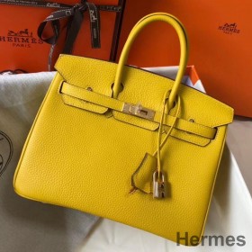 Hermes Birkin 25cm Bag In Yellow Clemence Leather GHW