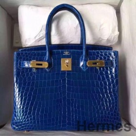 Hermes Birkin 30 Bag In Blue Electric Crocodile Niloticus Skin