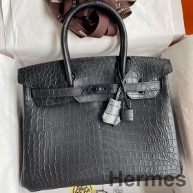 Hermes Birkin 30 Handmade Bag In Black Crocodile Niloticus Matte Skin
