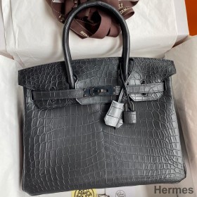 Hermes Birkin 30 Handmade Bag In Black Crocodile Niloticus Matte Skin