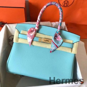 Hermes Birkin 30 Handmade Bag In Blue Atoll Clemence Leather