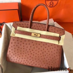 Hermes Birkin 30 Handmade Bag In Brown Ostrich Skin