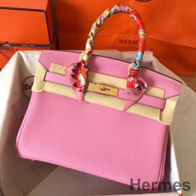 Hermes Birkin 30 Handmade Bag In Pink Clemence Leather