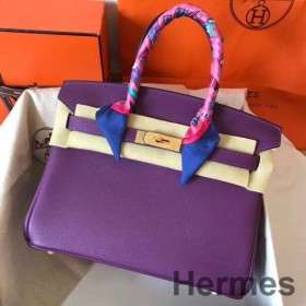 Hermes Birkin 30 Handmade Bag In Ultraviolet Clemence Leather