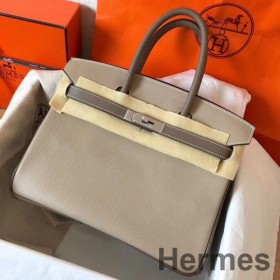 Hermes Birkin 30 Handmade Bicolor Bag In Grey Epsom Leather