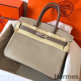 Hermes Birkin 30 Handmade Bicolor Bag In Grey Epsom Leather