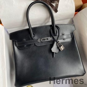 Hermes Birkin 30 Retourne Handmade Bag In Black Box Calfskin
