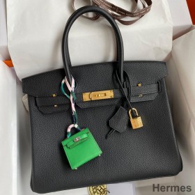Hermes Birkin 30 Retourne Handmade Bag In Black Clemence Leather