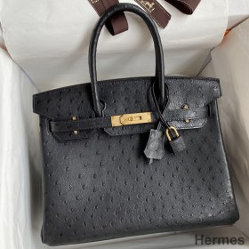 Hermes Birkin 30 Retourne Handmade Bag In Black Ostrich Leather
