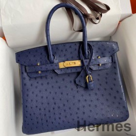 Hermes Birkin 30 Retourne Handmade Bag In Blue Iris Ostrich Leather