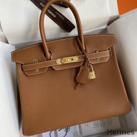 Hermes Birkin 30 Retourne Handmade Bag In Gold Clemence Leather