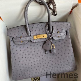 Hermes Birkin 30 Retourne Handmade Bag In Gris Asphalt Ostrich Leather