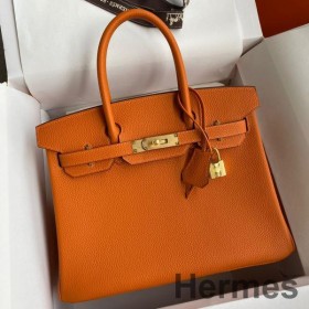 Hermes Birkin 30 Retourne Handmade Bag In Orange Clemence Leather