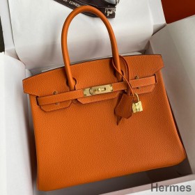 Hermes Birkin 30 Retourne Handmade Bag In Orange Clemence Leather