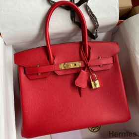 Hermes Birkin 30 Retourne Handmade Bag In Red Epsom Calfskin