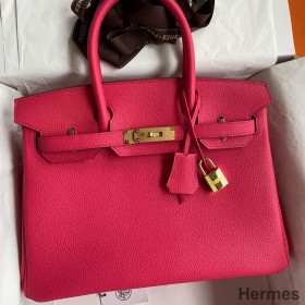 Hermes Birkin 30 Retourne Handmade Bag In Rose Red Clemence Leather