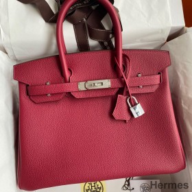 Hermes Birkin 30 Retourne Handmade Bag In Rouge Grenat Clemence Leather