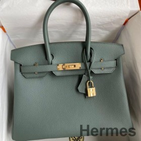 Hermes Birkin 30 Retourne Handmade Bag In Vert Amande Clemence Leather