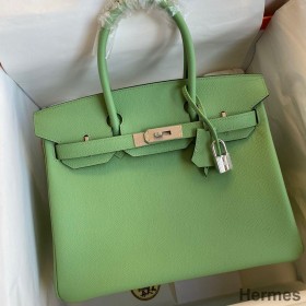 Hermes Birkin 30 Retourne Handmade Bag In Vert Criquet Epsom Calfskin