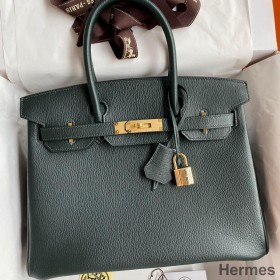 Hermes Birkin 30 Retourne Handmade Bag In Vert Cypres Chevre Mysore Leather