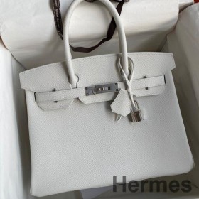 Hermes Birkin 30 Retourne Handmade Bag In White Epsom Calfskin