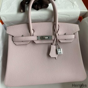 Hermes Birkin 30 Retourne Handmade Bag in Mauve Pale Clemence Leather