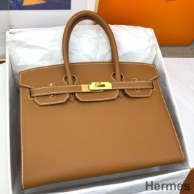 Hermes Birkin 30 Sellier Handmade Bag In Gold Epsom Calfskin