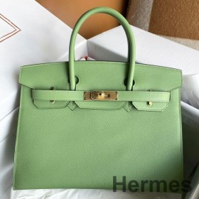 Hermes Birkin 30 Sellier Handmade Bag In Vert Criquet Epsom Calfskin