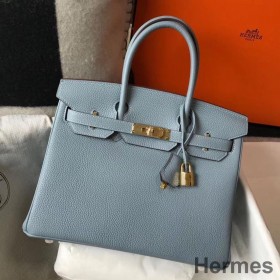 Hermes Birkin 30cm Bag In Blue Lin Clemence Leather GHW