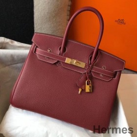 Hermes Birkin 30cm Bag In Bordeaux Clemence Leather GHW
