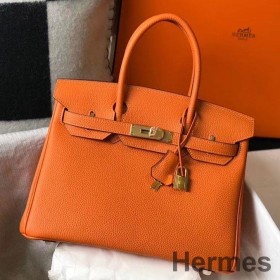 Hermes Birkin 30cm Bag In Orange Clemence Leather GHW