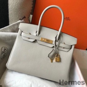 Hermes Birkin 30cm Bag In Pearl Grey Clemence Leather GHW