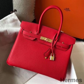 Hermes Birkin 30cm Bag In Red Clemence Leather GHW