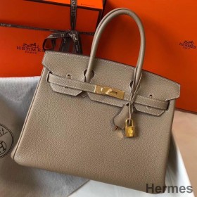 Hermes Birkin 30cm Bag In Tourterelle Clemence Leather GHW