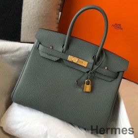 Hermes Birkin 30cm Bag In Vert Amande Clemence Leather GHW