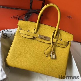 Hermes Birkin 30cm Bag In Yellow Clemence Leather GHW