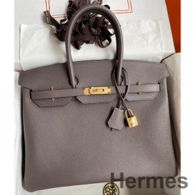 Hermes Birkin 35 Retourne Handmade Bag In Etain Epsom Calfskin