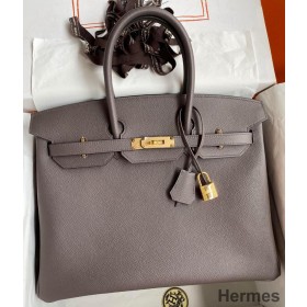 Hermes Birkin 35 Retourne Handmade Bag In Etain Epsom Calfskin