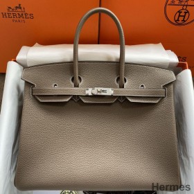 Hermes Birkin 35 Retourne Handmade Bag In Taupe Clemence Leather
