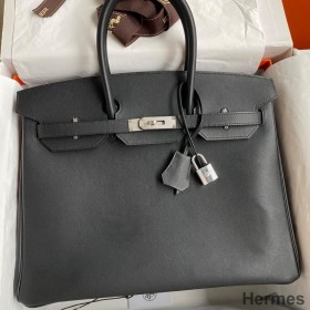 Hermes Birkin 35 Retourne Handmade Bag in Black Swift Leather
