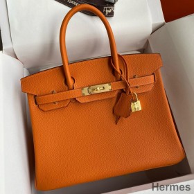 Hermes Birkin 35 Retourne Handmade Bag in Orange Clemence Leather