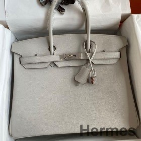 Hermes Birkin 35 Retourne Handmade Bag in Pearl Grey Epsom Calfskin