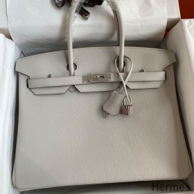 Hermes Birkin 35 Retourne Handmade Bag in Pearl Grey Epsom Calfskin