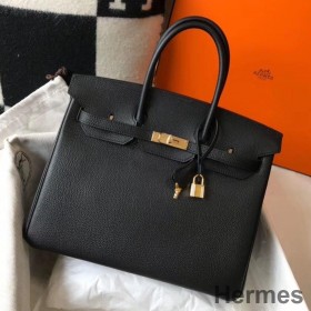 Hermes Birkin 35cm Bag In Black Clemence Leather GHW